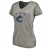 Women's Vancouver Canucks Distressed Team Logo Tri Blend V Neck T-Shirt Ash FengYun